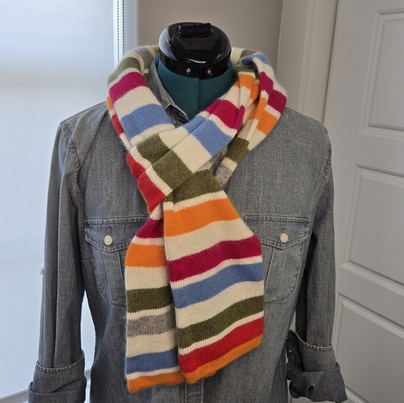 EDDIE BAUER LONG RAINBOW STRIPE SCARF COTTON RABBIT HAIR BLEND UNISEX OS FUN - Picture 1 of 11
